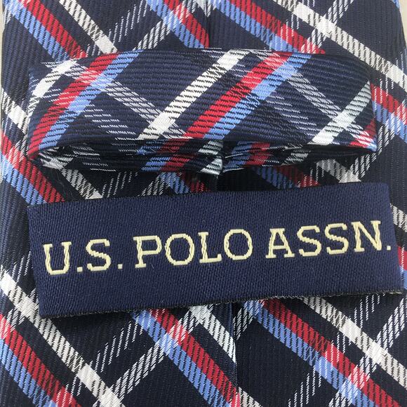 US POLO ASSOCIATION NAVY RED WHITE & BLUE PLAID NECKTIE - Picture 4 of 12